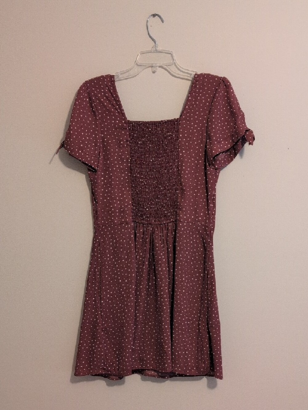 Women’s V-Neck Mauve Polka Dot Dress - Picture 3 of 3